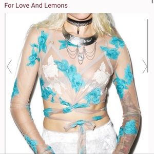 For Love & Lemons Blue Orchid Embroidered Crop Top - XS
